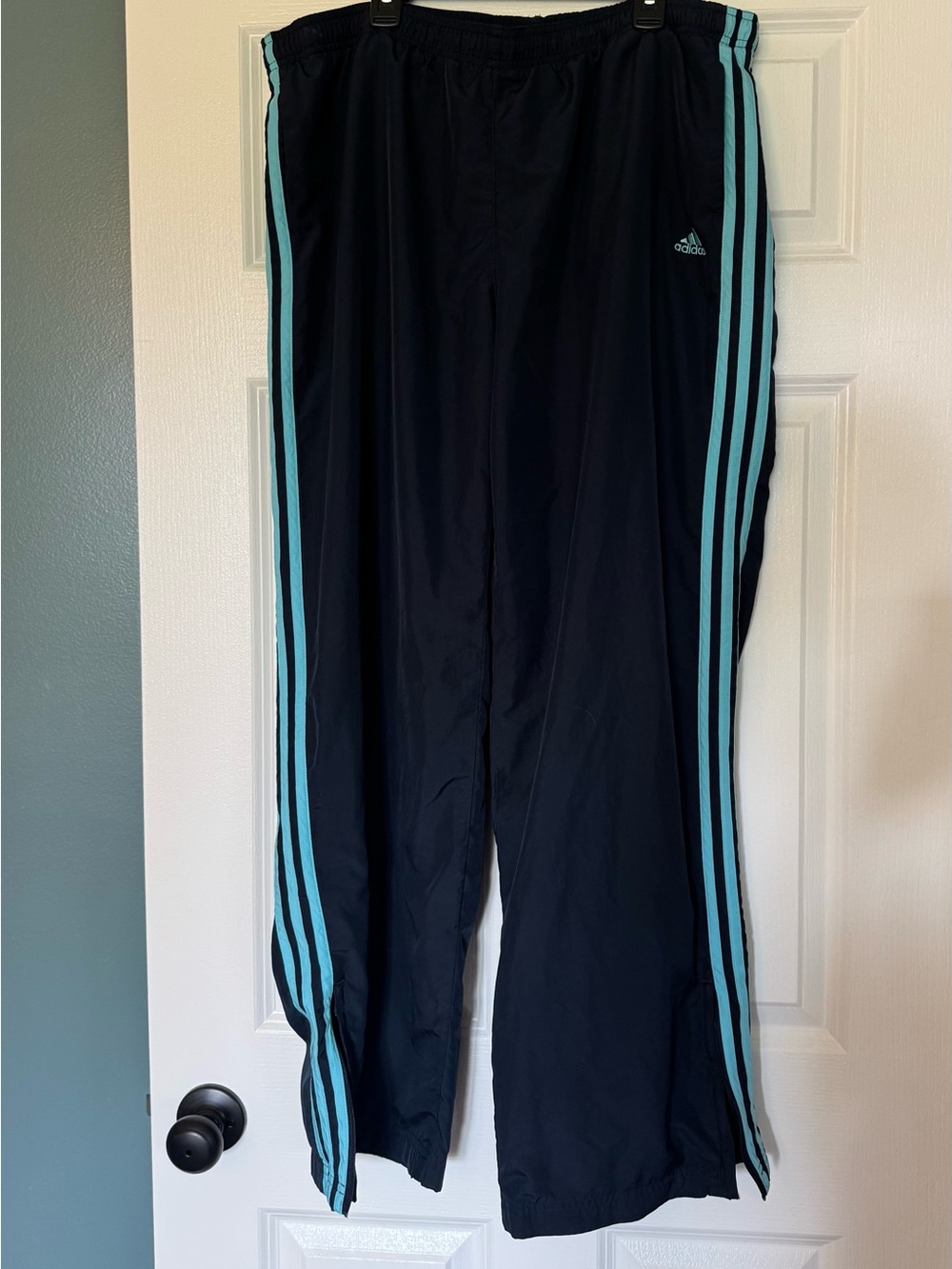 Adidas Women’s Navy Track Pants with Aqua Stripes